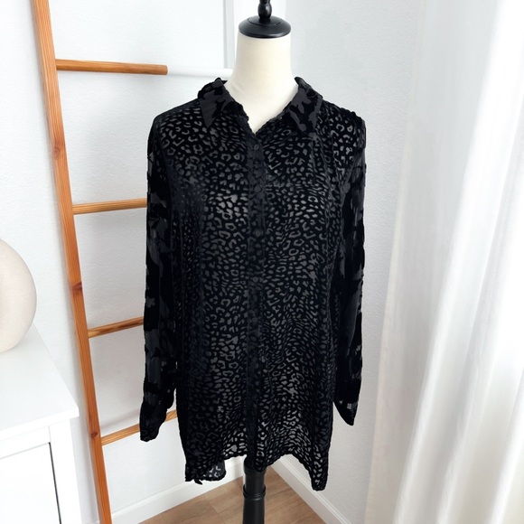 Johnny Was Audrey Button Down Shirt Black Leopard Oversized Animal Print - Picture 5 of 14